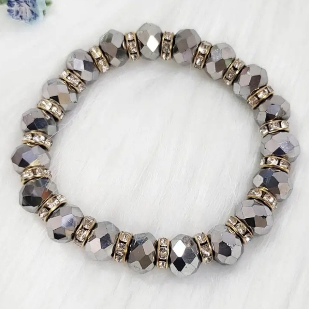 Silver Glass Bead Stretch Bracelet